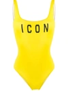 Dsquared2 Icon Print Swimsuit In Yellow