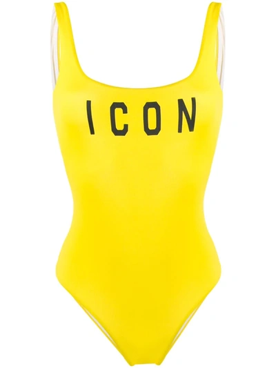 Dsquared2 Icon Print Swimsuit In Yellow