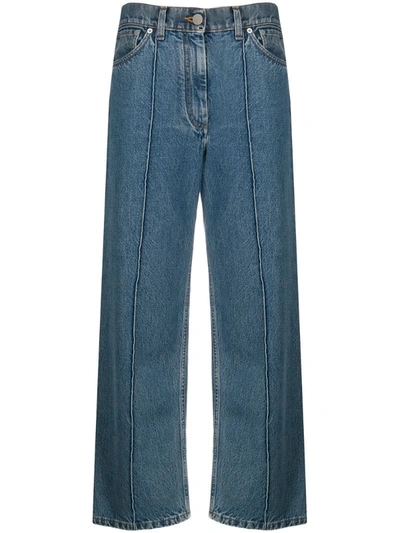 Pringle Of Scotland Wide-leg Cropped Pintuck Jeans In Blue