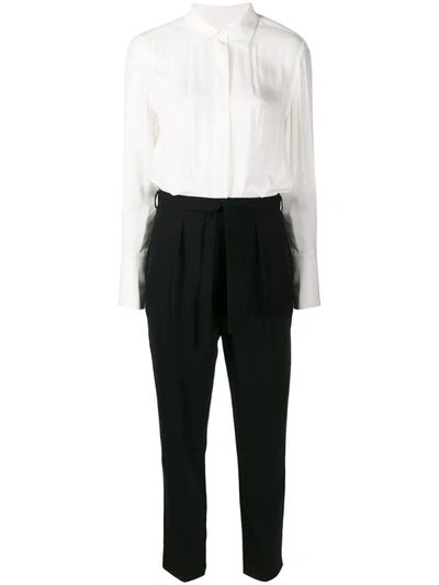 Equipment Silk Bell Sleeve Tie Waist Jumpsuit In True Black Natural White