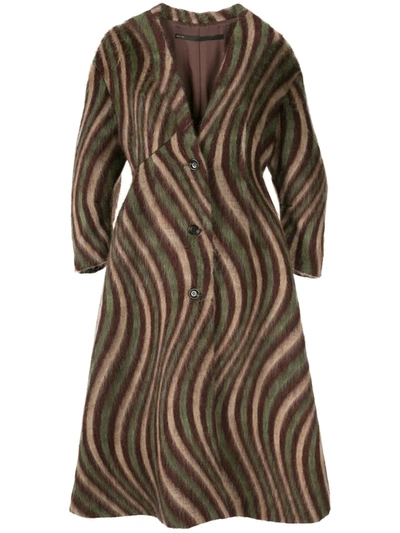 Muller Of Yoshiokubo Swirl-print Mid-length Coat In Brown