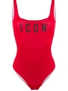 Dsquared2 Icon Print Swimsuit In Red