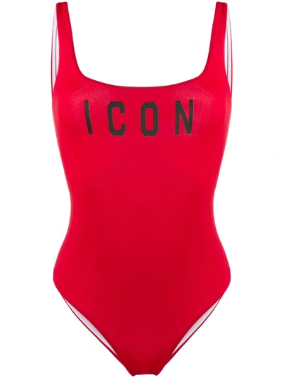 Dsquared2 Icon Print Swimsuit In Red