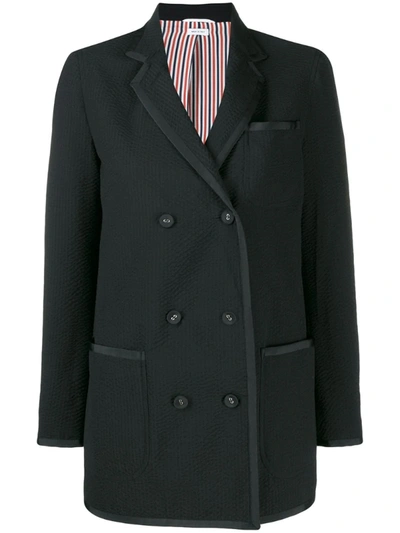 Thom Browne Double-breasted Textured Blazer In Black
