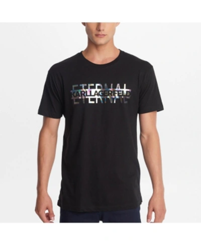 Karl Lagerfeld Men's Crew Neck T-shirt With Oil Slick "eternal" Graphic In Black