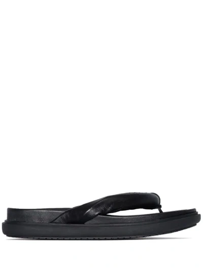 Lvir Black Robe Leather Flip Flop Sandals