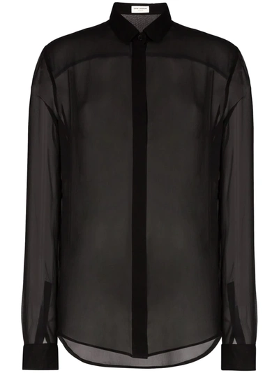 Saint Laurent Sheer Silk Shirt In Black