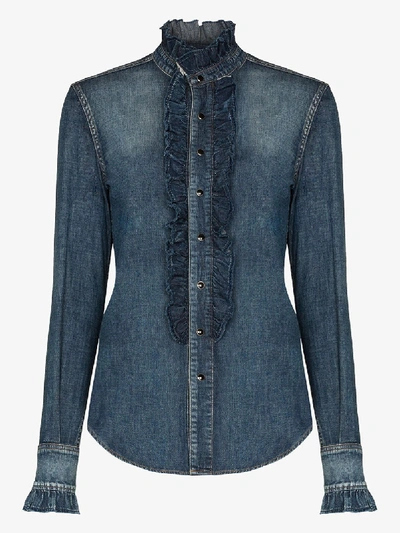 Saint Laurent Jeanshemd Mit Rüschen In Blue