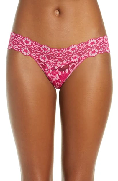 Hanky Panky Cross-dyed Signature Lace Low-rise Thong In Venetian Pink/rosie