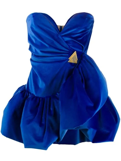 Attico Sleeveless Velvet Mini Dress In Blue