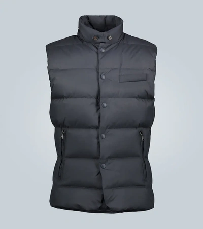Ralph Lauren Reversible Quilted Down Suede And Shell Gilet In Navy