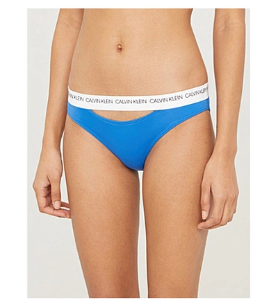 Calvin Klein Classic Mid-rise Bikini Bottoms In Chq Nautical Blue