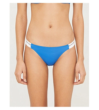 Calvin Klein Ck Logo-print Bikini Bottoms In Chq Nautical Blue