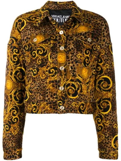 Versace Jeans Couture Cropped Archive Print Velvet Jacket In Yellow