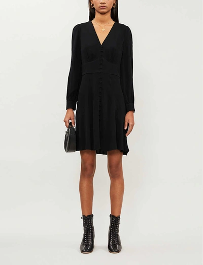 Whistles Button-up Crepe Mini Dress In Black