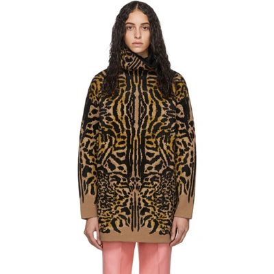 Givenchy 黑色 And 橙色豹纹大廓形羊毛高领毛衣 In Leopard Print