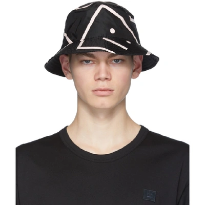 Acne Studios Buk Face-print Nylon Bucket Hat In Black