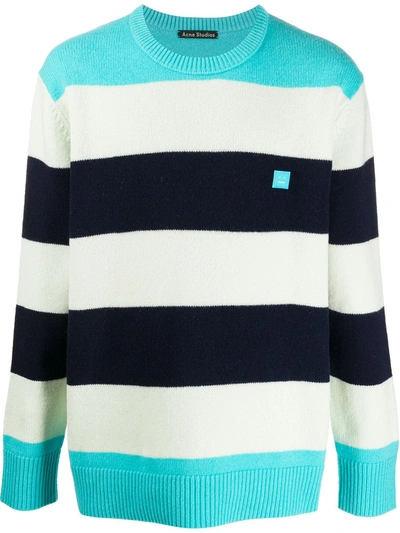 Acne Studios Oversized Striped Sweater Multi Turquoise In Blue