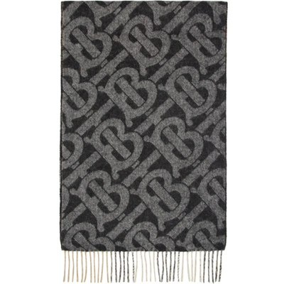 Burberry Reversible Black Cashmere Mega Check & Monogram Scarf In Black/white