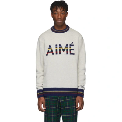 Aimé Leon Dore Aime Leon Dore Grey Woolrich Edition Knit Logo Print Sweater In Parmesan