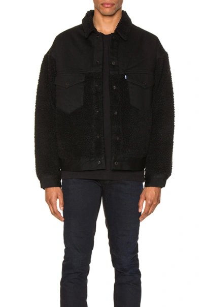 Levi's Levis Made And Crafted Black Oversized Sherpa Trucker Jacket In Ivan Black