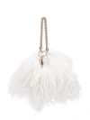 Jimmy Choo Callie Tassel Feather-trimmed Leather Clutch In Latte