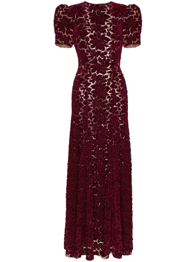 The Vampire's Wife Flocked Lace Velvet Maxi Gown In Purple