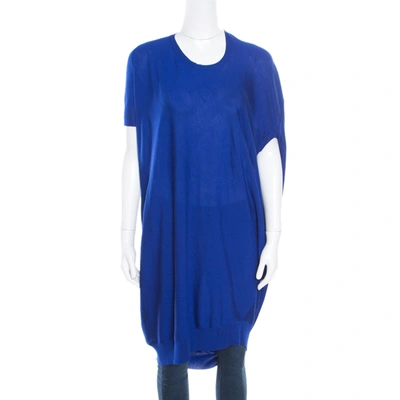 Pre-owned Alexander Mcqueen Blue Wool Draped Back Sweater Tunic Xs