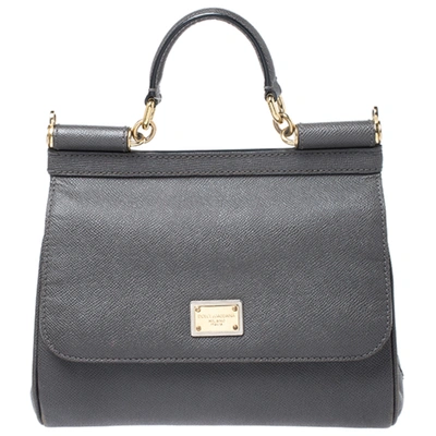 Pre-owned Dolce & Gabbana Dark Grey Leather Medium Miss Sicily Top Handle Bag