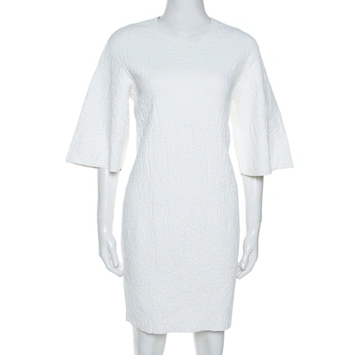 Pre-owned Alexander Mcqueen White Crocodile Embossed Stretch Knit Dress M