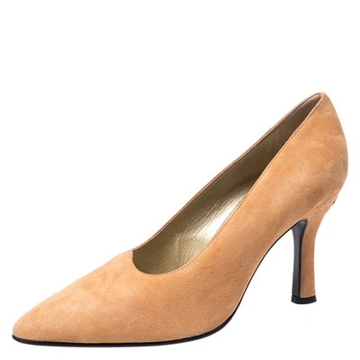 Pre-owned Versace Beige Suede Pointed Toe Pumps Size 38.5