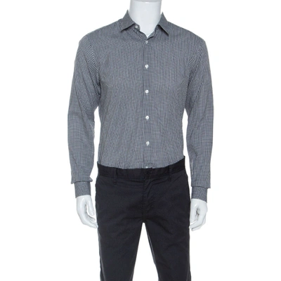 Pre-owned Z Zegna Monochrome Cotton Patterned Jacquard Slim Fit Shirt M In Grey