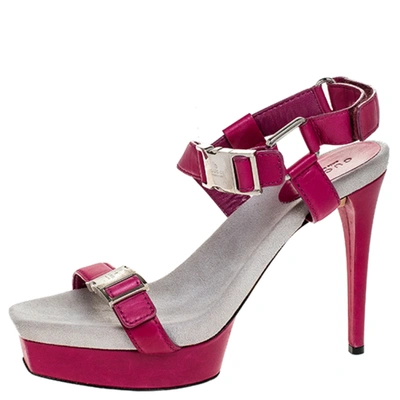 Pre-owned Gucci Pink Leather Side Release Buckle Detail Open Toe Platform Ankle Strap Sandals Size 39.5 In Black