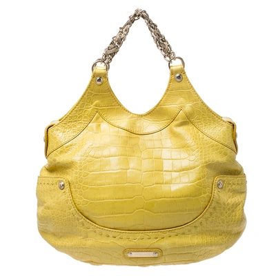 Pre-owned Versace Yellow Croc Embossed Leather Kiss Satchel