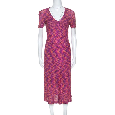 Pre-owned Missoni Multicolor Chevron Knit Vintage Wrap Dress M