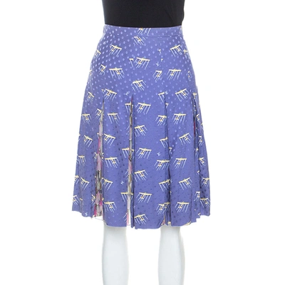 Pre-owned Louis Vuitton Purple Printed Polka Dot Silk Pleated Skirt M