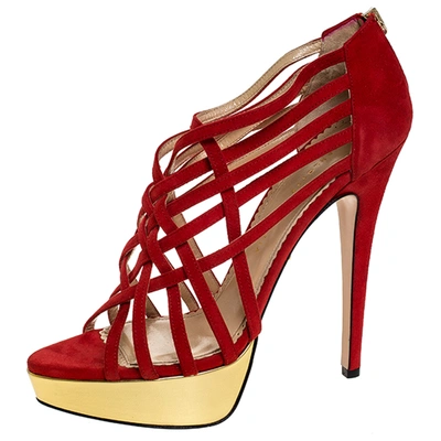 Pre-owned Charlotte Olympia Red Suede Strappy Platform Sandals Size 40