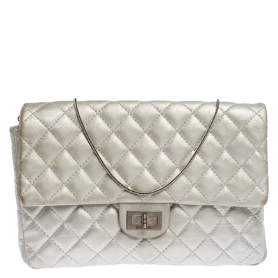 Pre-owned Chanel Silver Quilted Leather Reissue Chain Clutch