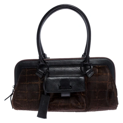 Pre-owned Ferragamo Brown/black Calfhair And Leather Satchel