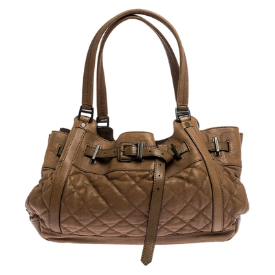 Pre-owned Burberry Tan Quilted Leather Xl Healy Tote In Brown