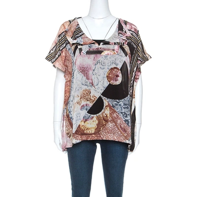 Pre-owned Just Cavalli Multicolor Printed Silk Top M