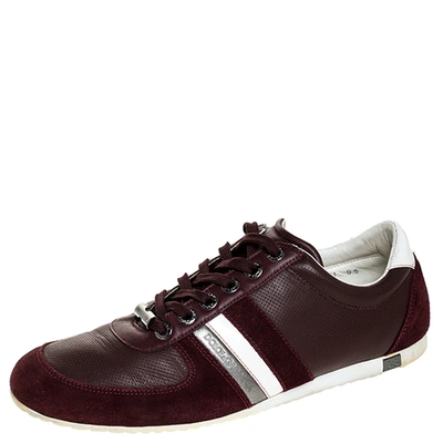 Pre-owned Dolce & Gabbana Burgundy Leather And Suede Metal Logo Sneakers Size 43.5