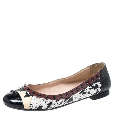 Pre-owned Fendi Multicolor Embossed Python And Lizard Patent Leather Trim And Cap Toe Monster Ballet Flats Size 37