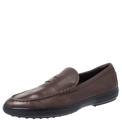Pre-owned Tod's Brown Leather Slip On Penny Loafers Size 44
