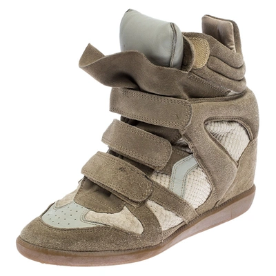 Pre-owned Isabel Marant Beige Suede And Leather Bekett Wedge Sneakers Size 39