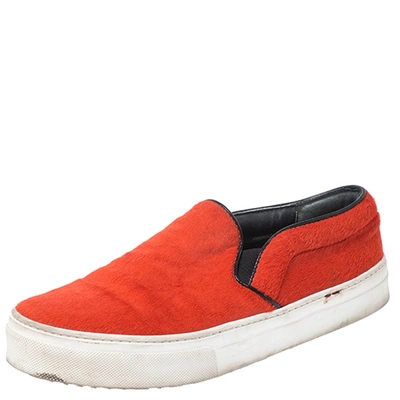 Pre-owned Celine Orange Calfhair Slip On Sneakers Size 38