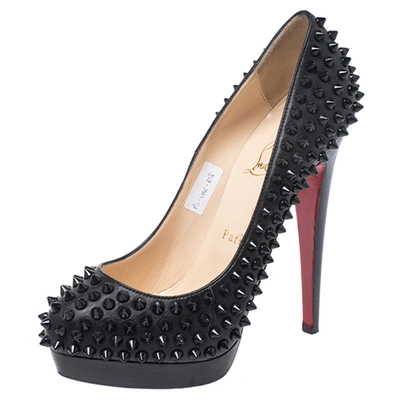 Pre-owned Christian Louboutin Black Leather Alti Spike Platform Pumps Size 37 In Beige