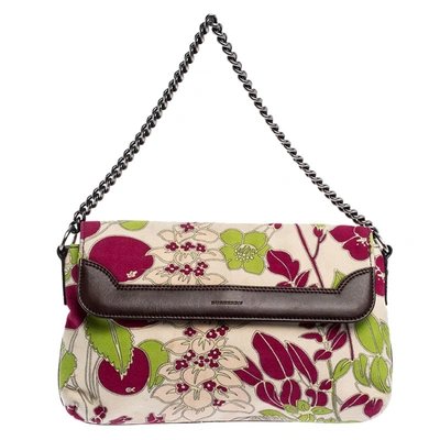 Pre-owned Burberry Multicolor Floral Print Canvas And Leather Flap Shoulder Bag