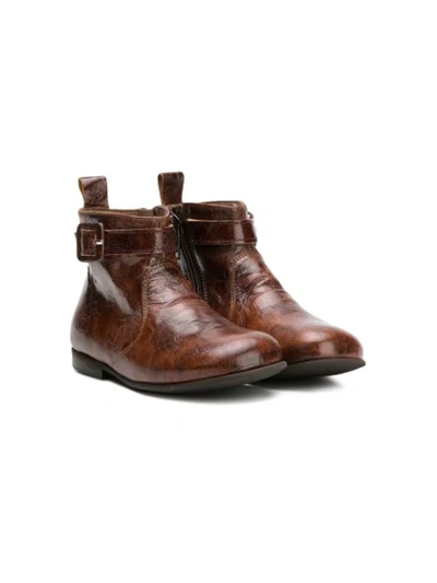 Pèpè Kids' Buckle Ankle Strap Boots In Brown