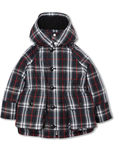 Burberry Kids' Vintage Check Down-filled Hooded Puffer Jacket In Black